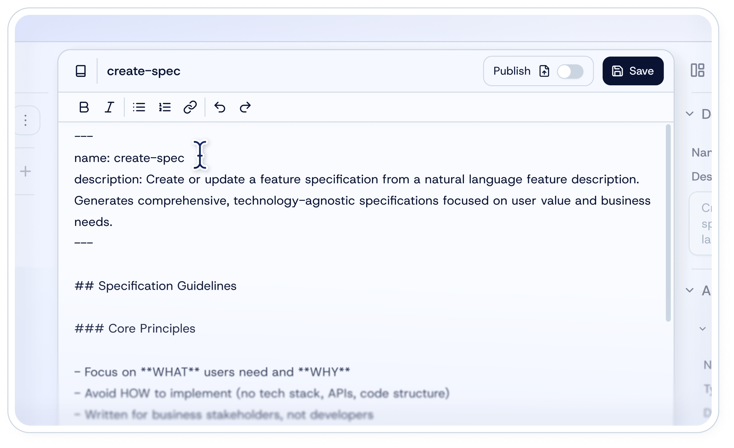 Sokket context editor interface showing text editing with toolbar and content