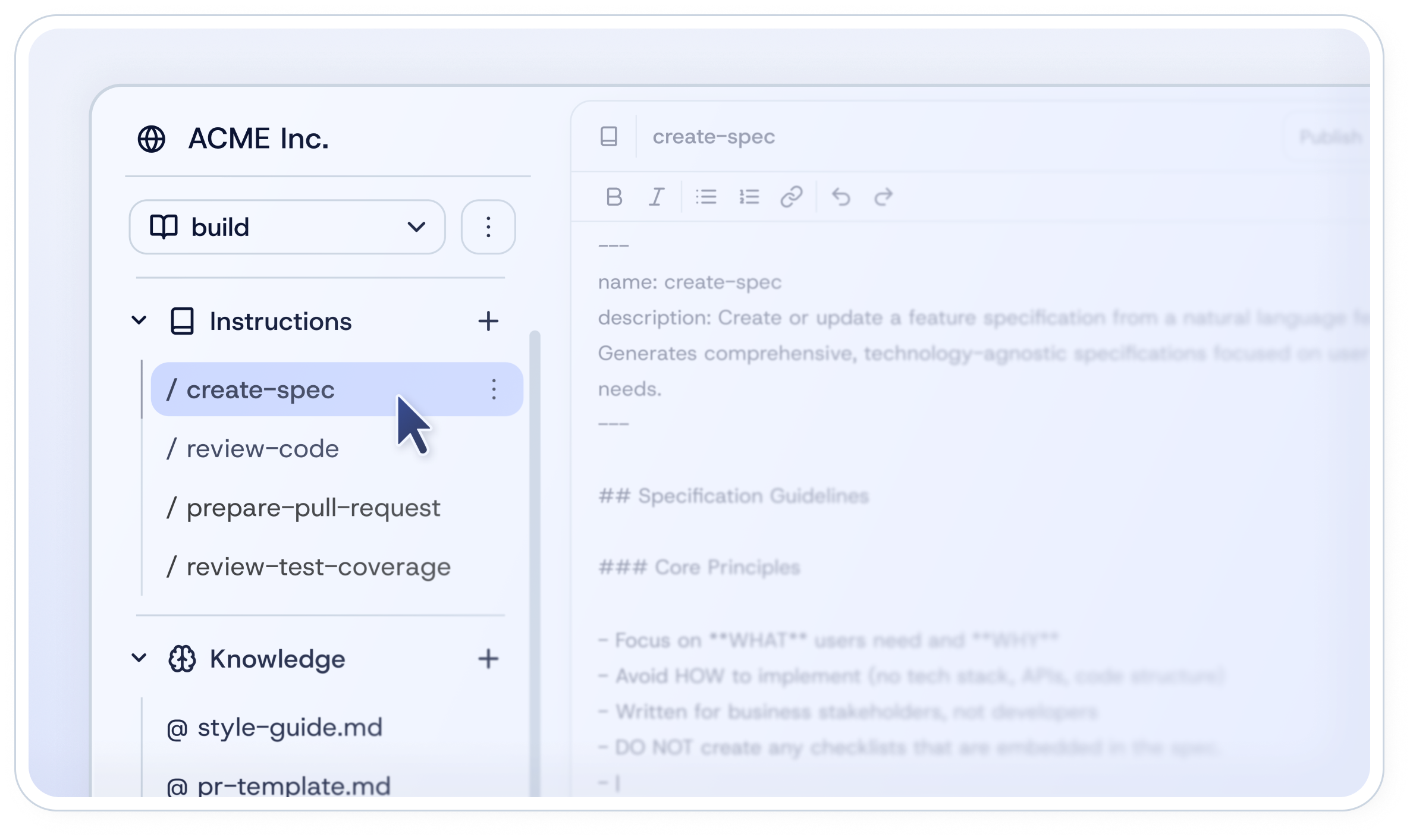 Sokket dashboard interface showing context management with instructions and knowledge libraries